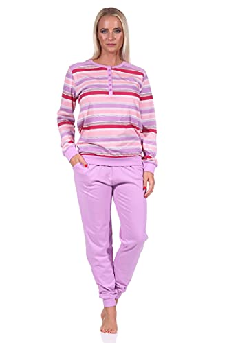 NORMANN-Wäschefabrik Damen Schlafanzug Pyjama mit Bündchen, geringeltes Oberteil - auch in Übergrössen - 62897, Farbe:lila, Größe:38 von NORMANN-Wäschefabrik