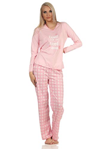 Damen Schlafanzug Pyjama mit Karierter Jersey Hose - auch in Übergrössen erhältlich, Farbe:rosa, Größe:44-46 von Normann