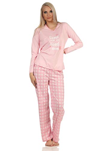 Damen Schlafanzug Pyjama mit Karierter Jersey Hose - auch in Übergrössen erhältlich, Farbe:rosa, Größe:60-62 von NORMANN-Wäschefabrik