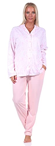 Edler Damen Pyjama Langarm Schlafanzug zum durchknöpfen in Single Jersey Qualität, Farbe:rosa, Größe:36-38 von NORMANN-Wäschefabrik