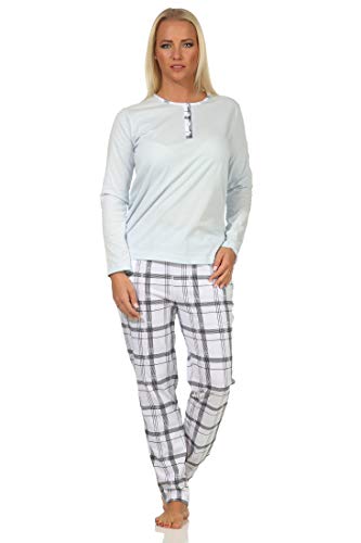 Edler Damen Schlafanzug Pyjama Langarm mit Karierter Hose aus Jersey - 112 201 90 445, Farbe:hellblau, Größe:40-42 von Normann