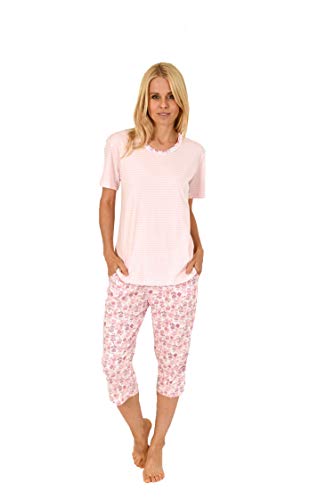 Eleganter Damen Capri Pyjama Schlafanzug Kurzarm mit Spitzenbesatz - auch in Übergrössen, Farbe:rosa, Größe:60-62 von Normann