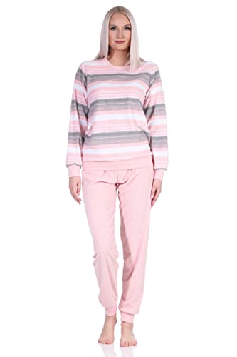 Eleganter Damen Frottee Pyjama Langarm Schlafanzug mit Bündchen in Streifenoptik - 212 840, Farbe:rosa, Größe:48-50 von NORMANN-Wäschefabrik