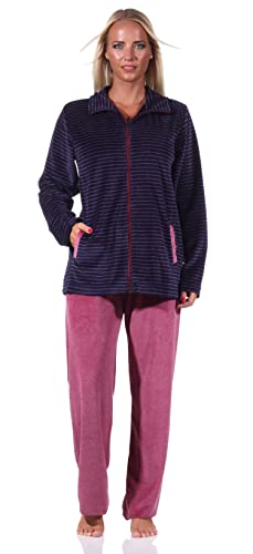 Eleganter Damen Hausanzug in Streifenoptik, Homewear Nicky Velvet - 212 216 98 237, Farbe:Marine, Größe:40-42 von NORMANN-Wäschefabrik