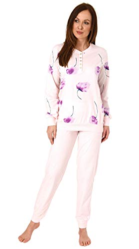 Eleganter Damen Pyjama Schlafanzug Langarm mit Bündchen und Blumenprint - 291 201 90 193, Farbe:rosa, Größe2:52/54 von NORMANN-Wäschefabrik