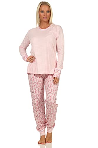 Eleganter Damen Pyjama Schlafanzug Langarm mit Bündchen und Spitze - auch in Übergrössen, Farbe:rosa, Größe:60-62 von NORMANN-Wäschefabrik