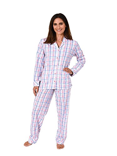Eleganter Damen Schlafanzug Pyjama Langarm in Karo-Optik zum durchknöpfen 60773, Farbe:rosa, Größe2:40/42 von Normann