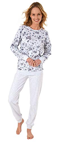 Eleganter Damen Schlafanzug Pyjama Langarm mit Bündchen in Kuschel Interlock Qualität, Farbe:grau, Größe2:40 von NORMANN-Wäschefabrik