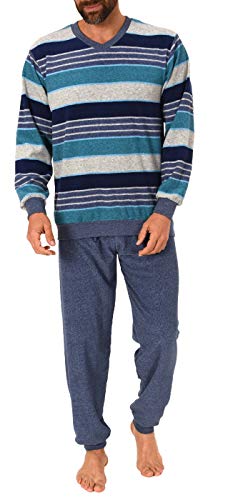 Eleganter Herren Frottee Pyjama Schlafanzug mit Bündchen - auch in Übergrößen bis Gr. 60, Farbe:Marine, Größe2:56 von Normann