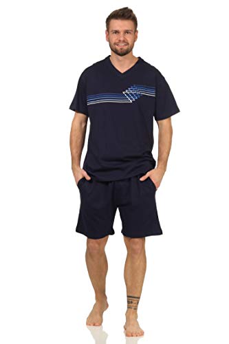 Eleganter Herren Kurzarm Schlafanzug Shorty Pyjama - 112 105 90 550, Farbe:Marine, Größe:50 von NORMANN-Wäschefabrik