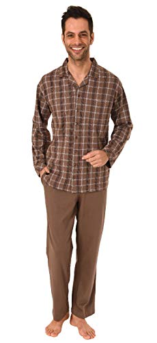 Eleganter Herren Pyjama Schlafanzug lang zum durchknöpfen - auch in Übergrössen bis Gr. 70, Größe2:50, Farbe:braun von Normann