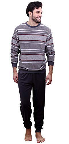 Herren Frottee Pyjama lang Schlafanzug mit Bündchen, auch in Übergrößen - 291 101 93 702, Größe2:70, Farbe:grau von NORMANN-Wäschefabrik