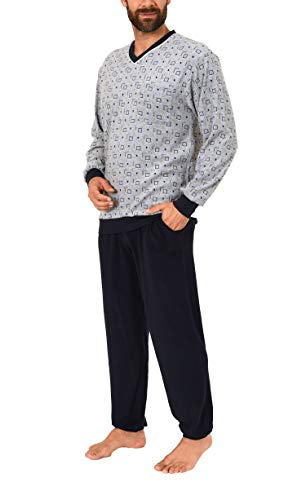 Herren Frottee Schlafanzug Pyjama lang mit Bündchen - auch in Übergrössen erhätlich 59673, Größe2:52, Farbe:grau-Melange von Normann