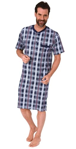 Herren Nachthemd Kurzarm in Karo Optik - auch in Übergrössen bis Gr. 68/70-111 90 412, Farbe:Marine, Größe:54 von NORMANN-Wäschefabrik