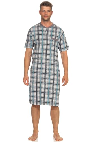 Herren Nachthemd Kurzarm in Karo Optik - auch in Übergrössen bis Gr. 68/70-111 90 412, Farbe:grau, Größe:56 von NORMANN-Wäschefabrik