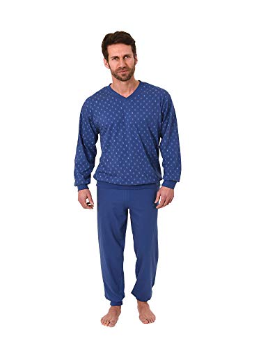 Herren Pyjama Schlafanzug Langarm mit Bündchen - V-Hals - 181 101 90 001, Farbe:Marine, Größe:48 von NORMANN-Wäschefabrik