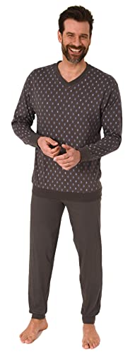 Herren Pyjama Schlafanzug Langarm mit Bündchen - V-Hals - 181 101 90 001, Farbe:dunkelgrau, Größe:52 von Normann