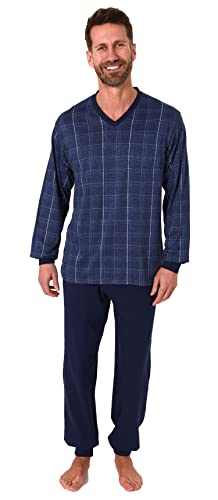 Herren Pyjama Schlafanzug Langarm mit Bündchen in eleganter Karo Optik - 212 101 90 409, Farbe:blau-Melange, Größe:56 von NORMANN-Wäschefabrik