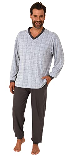 Herren Pyjama Schlafanzug Langarm mit Bündchen in eleganter Karo Optik - 212 101 90 409, Farbe:grau-Melange, Größe:54 von NORMANN-Wäschefabrik