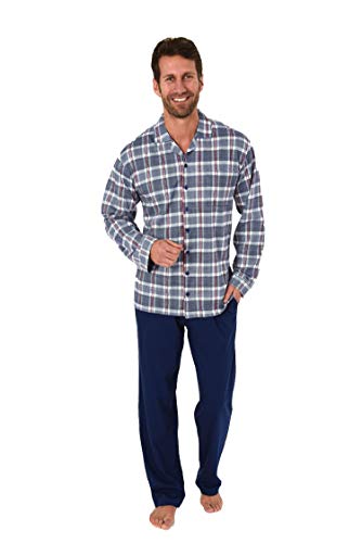 Herren Pyjama Schlafanzug Langarm zum durchknöpfen - auch in Übergrössen - 281 101 90 441, Farbe:Marine, Größe2:48 von Normann
