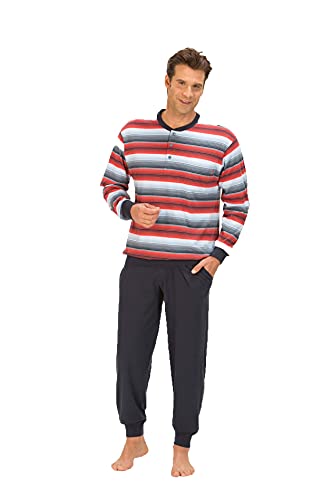 Herren Pyjama Schlafanzug lang mit Bündchen in Streifenoptik - auch in Übergrösse - 62736, Farbe:rot, Größe:50 von NORMANN-Wäschefabrik