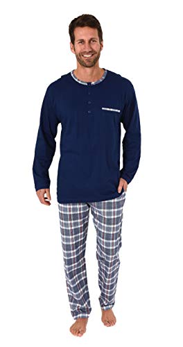 Herren Schlafanzug Pyjama mit karo Hose - Mix and Match Optik - auch in Übergrössen, Farbe:Marine, Größe2:64 von NORMANN-Wäschefabrik