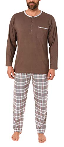 Herren Schlafanzug Pyjama mit karo Hose - Mix and Match Optik - auch in Übergrössen, Größe2:68, Farbe:braun von NORMANN-Wäschefabrik