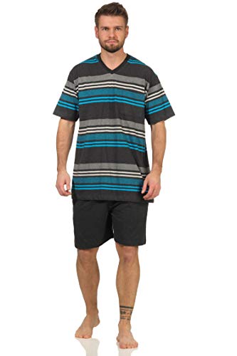Herren Schlafanzug Shorty Kurzarm in toller Streifenoptik - auch in Übergrössen - 112 961, Farbe:türkis, Größe:48 von NORMANN-Wäschefabrik