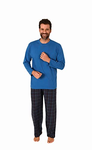 NORMANN-Wäschefabrik Herren Schlafanzug lang Pyjama Set mit Flanell Hose - 222 101 10 871, Farbe:blau, Größe:52 von NORMANN-Wäschefabrik