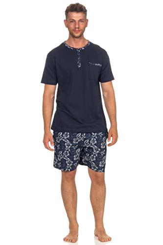 Herren Shorty Pyjama Kurzarm Schlafanzug im sommerlichen Hawaiii-Hemden Look, Farbe:Marine, Größe2:50 von NORMANN-Wäschefabrik