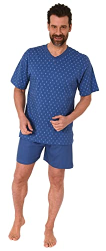 Herren Shorty Pyjama Schlafanzug Kurzarm mit V-Hals - 181 105 90 001, Farbe:Marine, Größe:52 von Normann