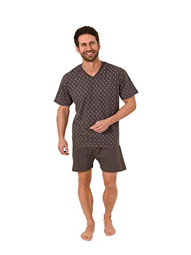 Herren Shorty Pyjama Schlafanzug Kurzarm mit V-Hals - 181 105 90 001, Farbe:dunkelgrau, Größe:48 von Normann