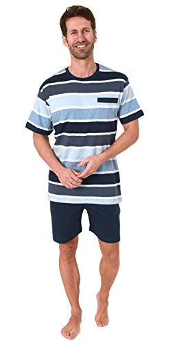 Herren Shorty Pyjama Schlafanzug kurz in eleganter Blockstreifenoptik - 102 105 90 630, Größe2:52, Farbe:hellblau von Normann