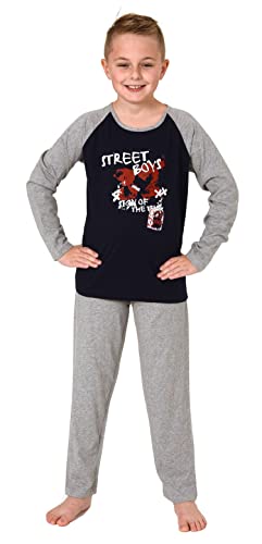 NORMANN-Wäschefabrik Jungen Pyjama Langarm Schlafanzug in lässigem College-Look - 212 501 10 702, Farbe:Marine, Größe:164 von NORMANN-Wäschefabrik