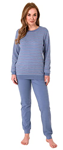 Kuscheliger Interlock Damen Pyjama Schlafanzug mit Bündchen in Streifenoptik - 212 201 225, Farbe:blau, Größe:36-38 von NORMANN-Wäschefabrik
