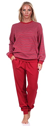 NORMANN-Wäschefabrik Kuscheliger Interlock Damen Pyjama Schlafanzug mit Bündchen in Streifenoptik - 212 201 225, Farbe:rot, Größe:36-38 von NORMANN-Wäschefabrik