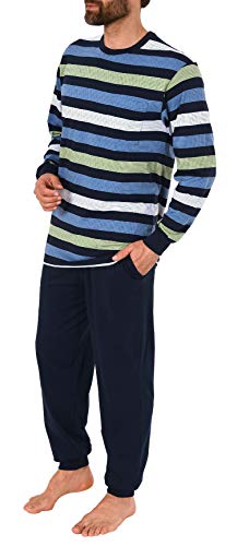 Lässiger Herren Pyjama Schlafanzug mit Bündchen in Streifenoptik - 191 101 90 516, Farbe:Marine, Größe2:56 von NORMANN-Wäschefabrik
