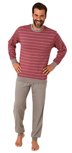 Lässiger Herren Pyjama Schlafanzug mit Bündchen in Streifenoptik - auch in Übergrössen, Farbe:rot, Größe:50 von NORMANN-Wäschefabrik