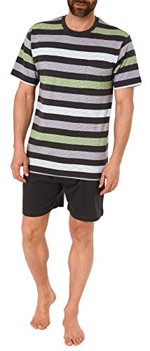 Lässiger Herren Shorty Pyjama Kurzarm Schlafanzug in Streifenoptik - 191 105 90 516, Größe2:50, Farbe:grau von NORMANN-Wäschefabrik
