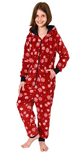 Mädchen Jumpsuit Overall Onesie Schlafanzug - Eiskristall Sterne Optik - 291 467 97 951, Farbe:rot, Größe:152 von NORMANN-Wäschefabrik