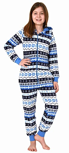NORMANN-Wäschefabrik Mädchen Jumpsuit Overall Schlafanzug Pyjama in toller Norweger Optik - 202 467 97 959, Farbe:blau, Größe:140 von NORMANN-Wäschefabrik