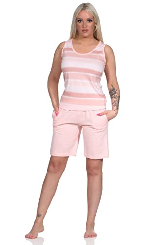 NORMANN-Wäschefabrik Ärmelloser Damen Shorty Schlafanzug Pyjama im farbenfrohen Streifen Look - 122 206 90 464, Farbe:rosa, Größe:40-42 von NORMANN-Wäschefabrik