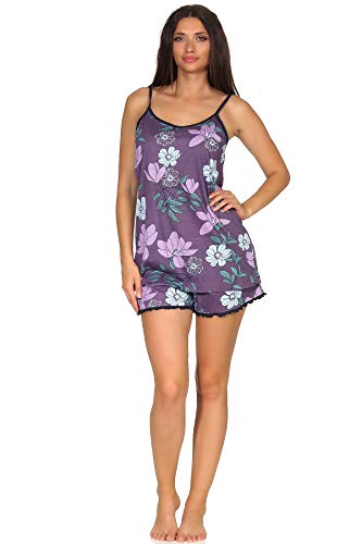 NORMANN-Wäschefabrik Ärmelloser Damen Spaghettiträger Shorty Pyjama im tollen geblümten Flowerprint-Design, Farbe:Beere, Größe2:40/42 von Normann