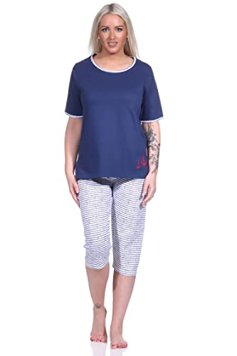 NORMANN-Wäschefabrik Capri Pyjama Kurzarm, Damen Schlafanzug mit 3/4-Hose in maritimer Optik - 151, Farbe:Navy, Größe:40-42 von NORMANN-Wäschefabrik