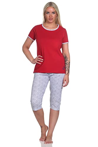 NORMANN-Wäschefabrik Capri Pyjama Kurzarm, Damen Schlafanzug mit 3/4-Hose in maritimer Optik - 151, Farbe:rot, Größe:40-42 von NORMANN-Wäschefabrik