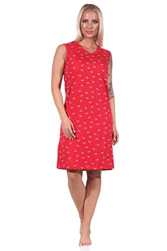 NORMANN-Wäschefabrik Damen Achselträger Nachthemd Strandkleid in maritimer Optik, auch in Übergrössen, Farbe:rot, Größe:44-46 von NORMANN-Wäschefabrik