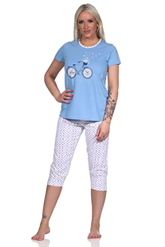 NORMANN-Wäschefabrik Damen Capri Pyjama, Schlafanzug mit Front-Print und Punkten - 112 204 10 736, Farbe:blau, Größe:48-50 von NORMANN-Wäschefabrik