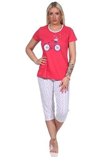 NORMANN-Wäschefabrik Damen Capri Pyjama, Schlafanzug mit Front-Print und Punkten - 112 204 10 736, Farbe:rot, Größe:36-38 von NORMANN-Wäschefabrik