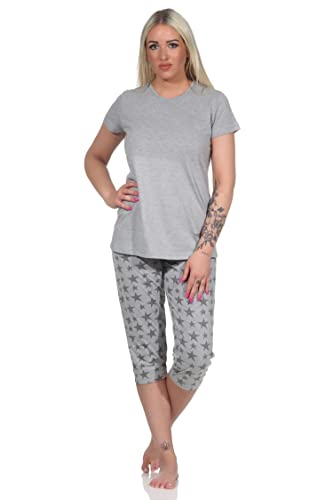 NORMANN-Wäschefabrik Damen Capri Pyjama, Schlafanzug mit Sternen - 112 204 10 735, Farbe:grau, Größe:44-46 von NORMANN-Wäschefabrik