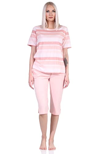 NORMANN-Wäschefabrik Damen Capri Schlafanzug Kurzarm Pyjama im farbenfrohen Streifen Look - 122 204 90 464, Farbe:rosa, Größe:40-42 von NORMANN-Wäschefabrik